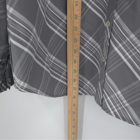 Chicos Plaid Poplin Button Down Top Womens 12 Billow Sleeves Gray Career Office - Picture 12 of 13